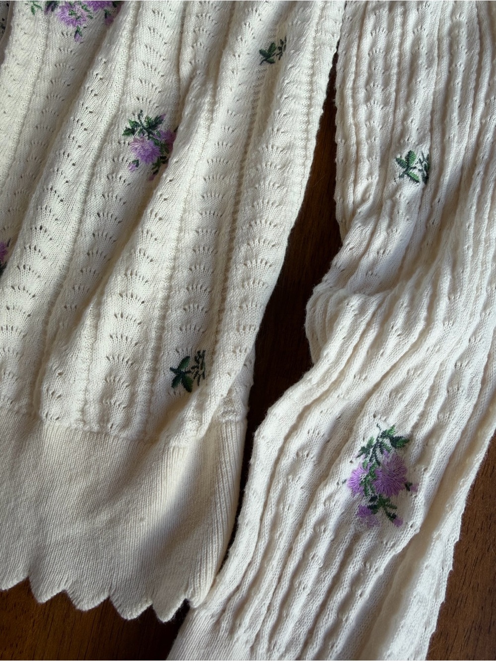 LOFT Floral Embroidered Pointelle Cardigan White & Purple Medium - Picture 2 of 4